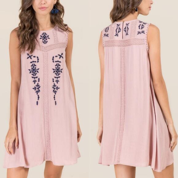 BLUE RAIN | Pink Embroidered Dress | Small - Picture 2 of 7